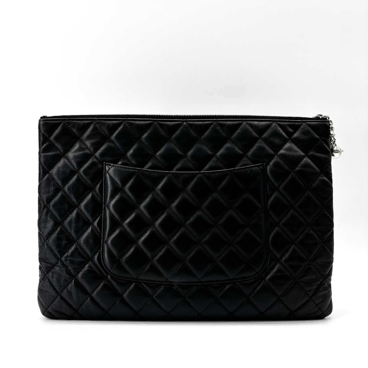 Chanel Lambskin Classic Large Pouch Black with Silver Hardware
