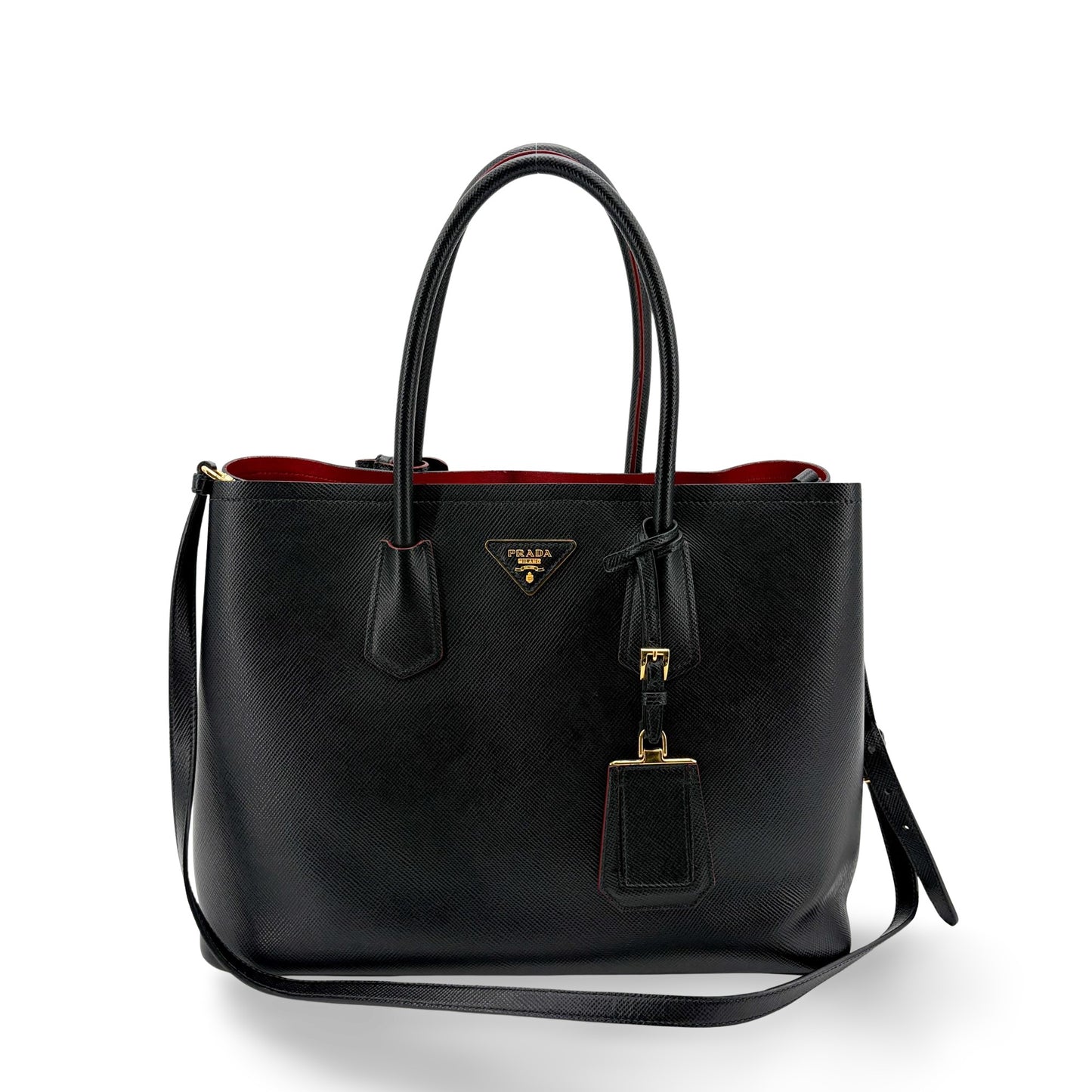 Prada Saffiano Cure Double Bag Medium Black/Red