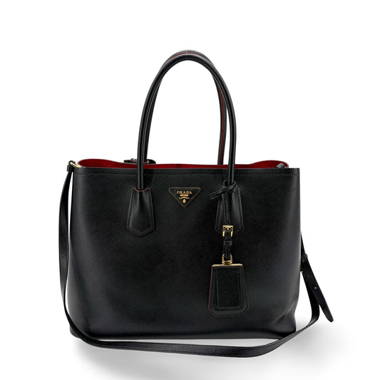 Prada Saffiano Cure Double Bag Medium Black/Red