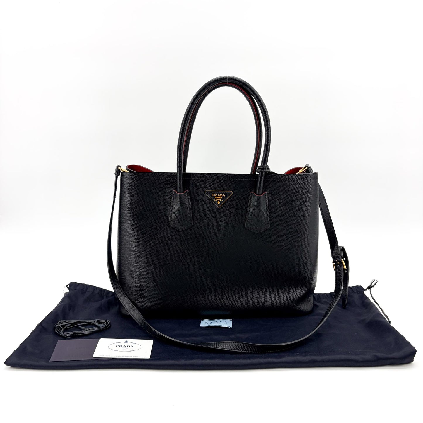 Prada Saffiano Cure Double Bag Medium Black/Red