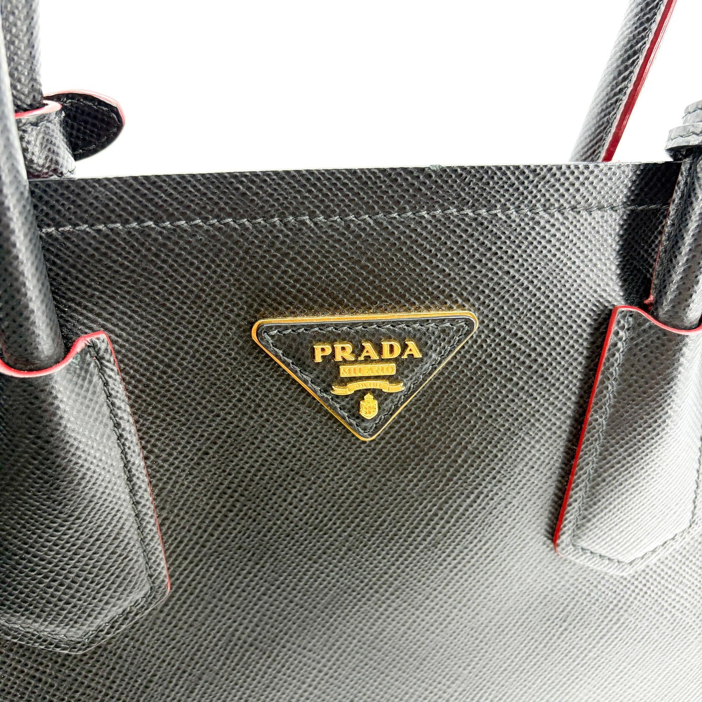 Prada Saffiano Cure Double Bag Medium Black/Red
