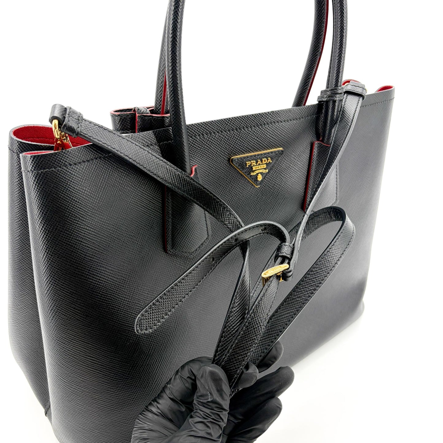 Prada Saffiano Cure Double Bag Medium Black/Red