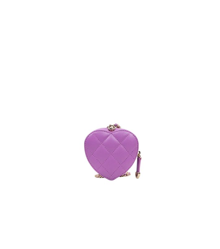 Chanel Purple Lambskin Heart Coin Purse Crossbody Bag