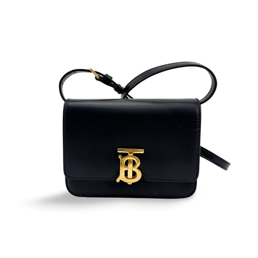 Burberry Small Leather TB Bag Black Gold Hardware