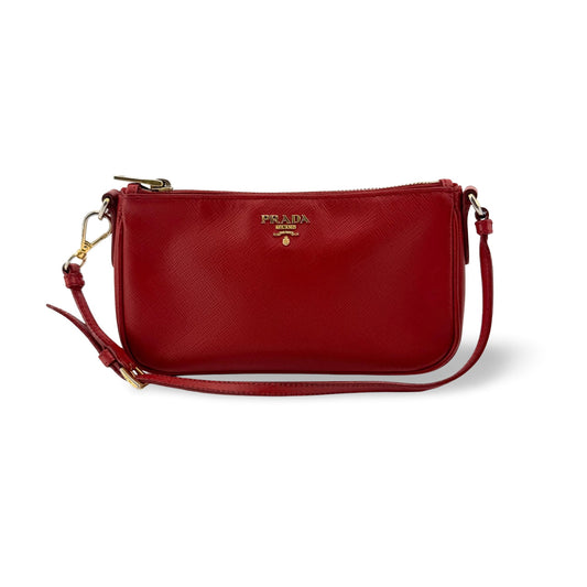 Prada Saffiano Leather Mini Crossbody Bag Red