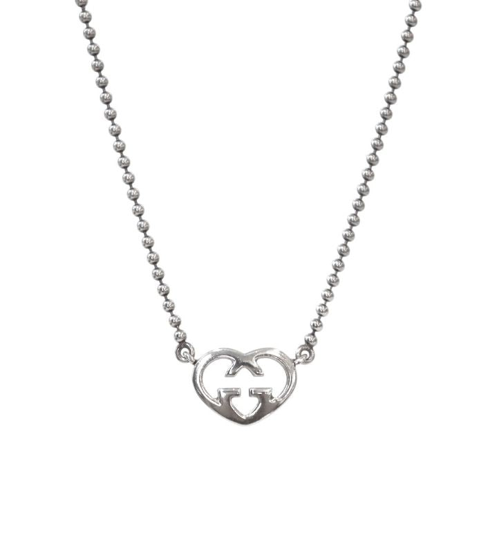 Gucci Silver Heart Interlocking Necklace