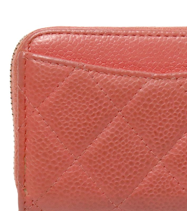 Chanel Pink Caviar Skin Zipped Card Wallet with Zip