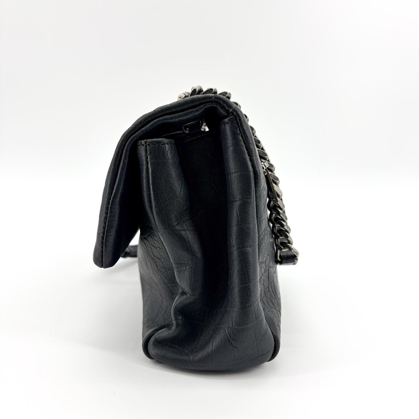 Saint Laurent Medium Nikki Croco Embossed Shoulder Bag Black
