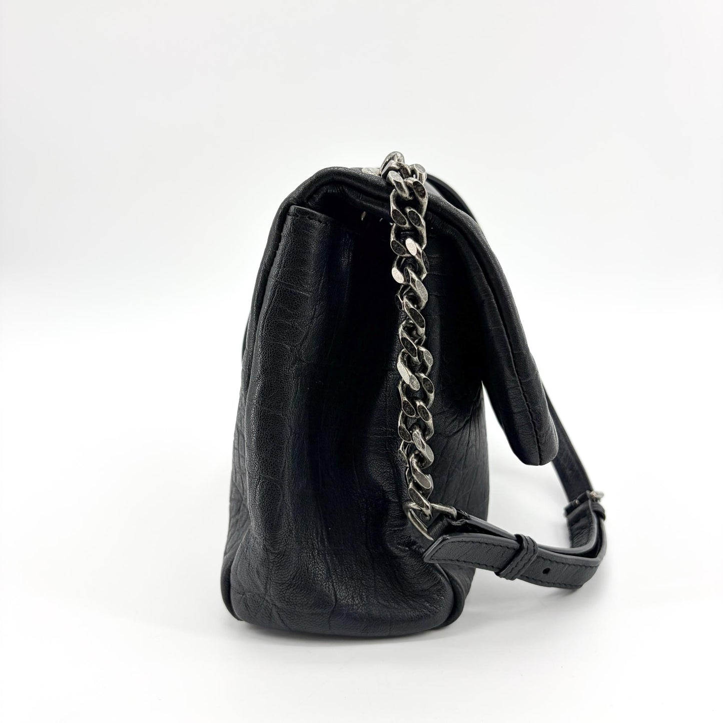 Saint Laurent Medium Nikki Croco Embossed Shoulder Bag Black
