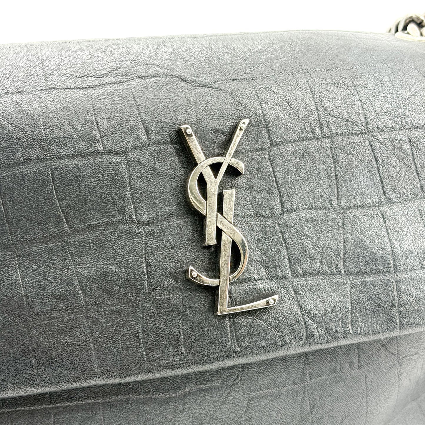 Saint Laurent Medium Nikki Croco Embossed Shoulder Bag Black