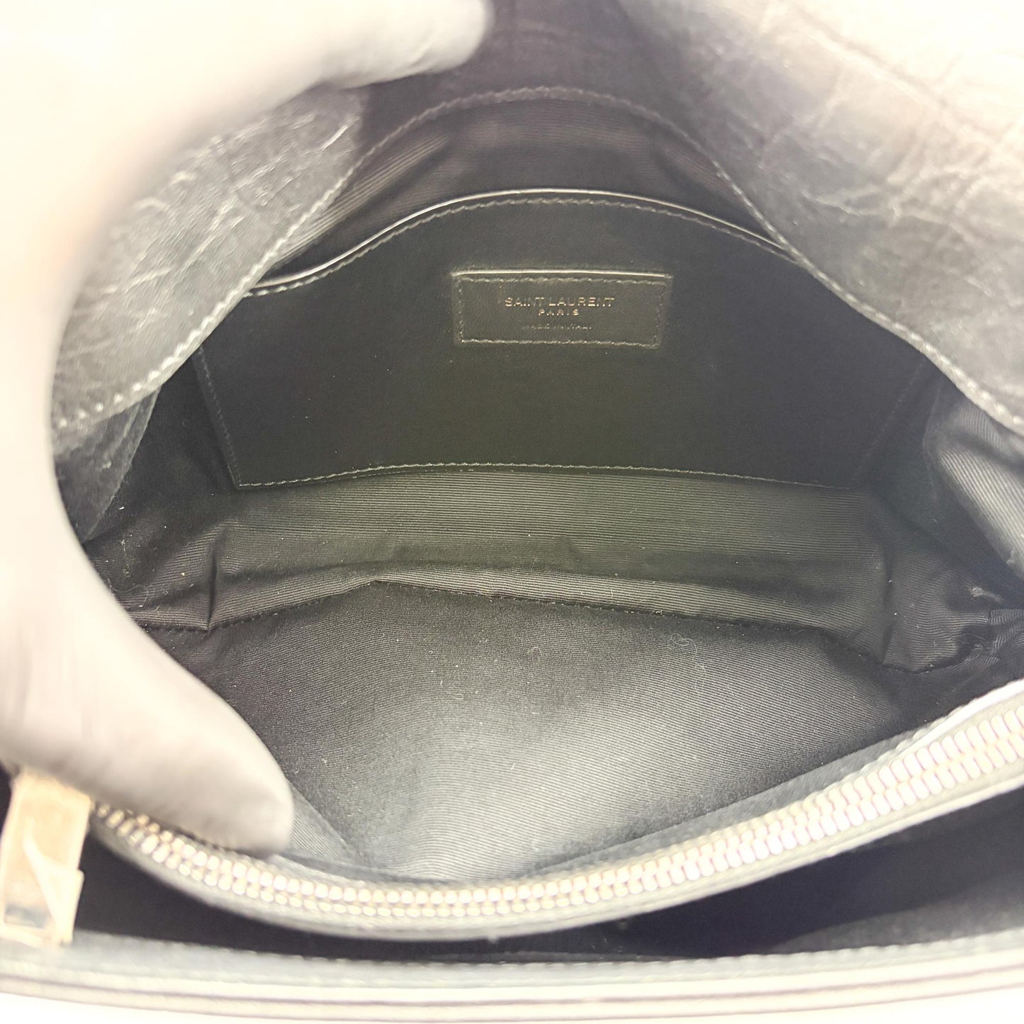 Saint Laurent Medium Nikki Croco Embossed Shoulder Bag Black
