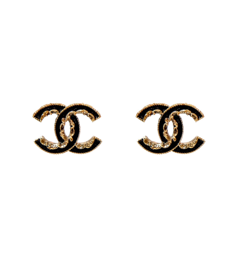 Chanel Black CC Gold Earrings