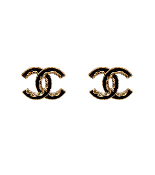 Chanel Black CC Gold Earrings