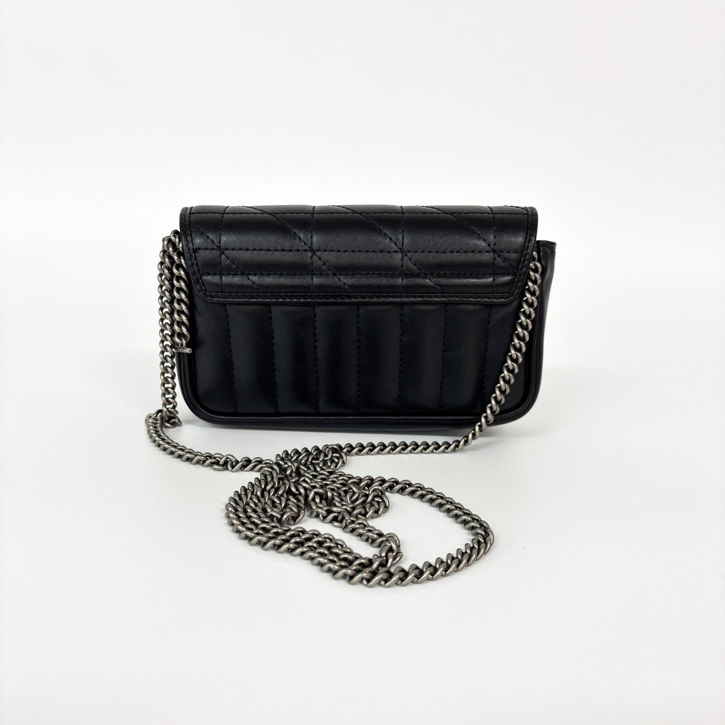 Gucci GG Marmont Matelassé Leather Super Mini Bag Black Silver