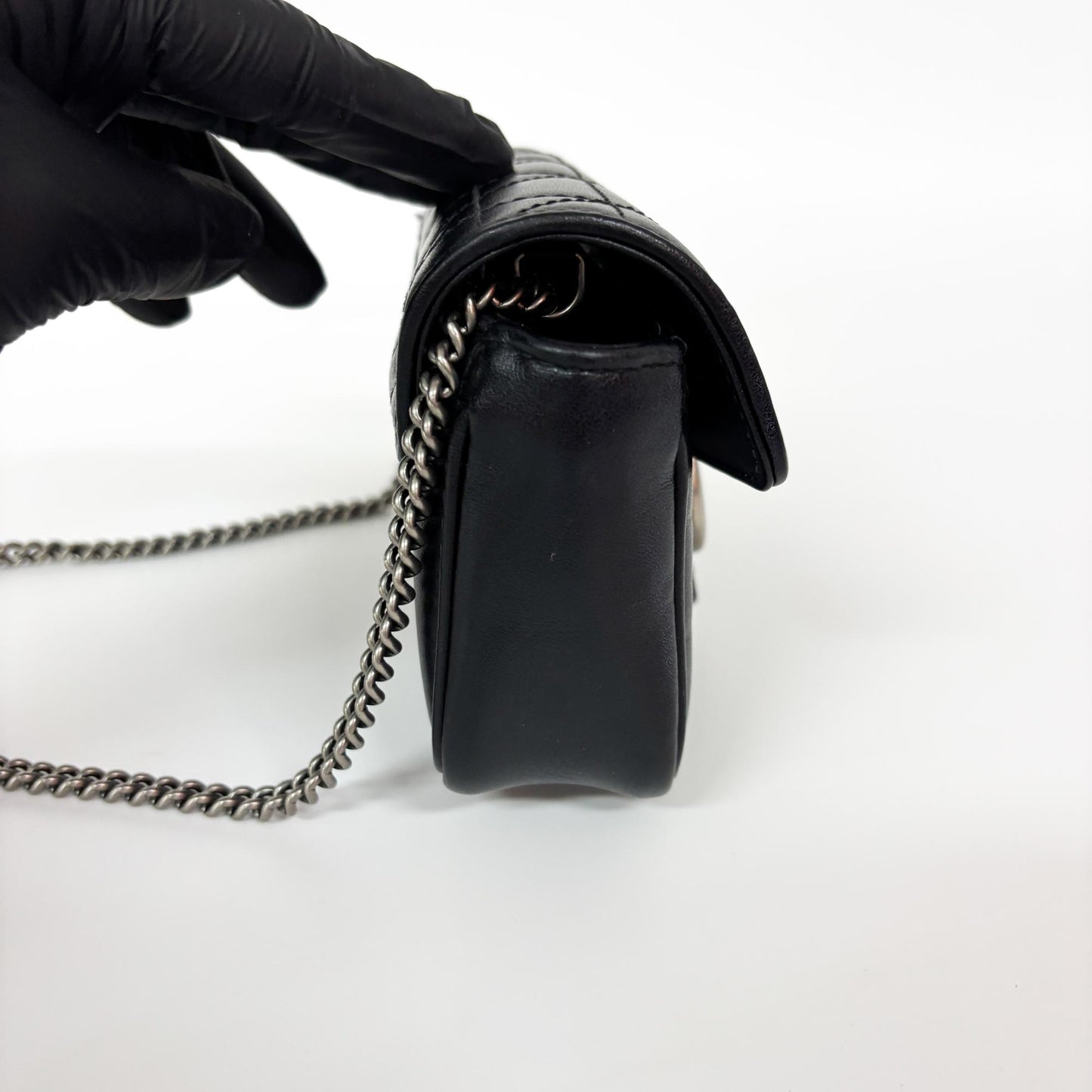 Gucci GG Marmont Matelassé Leather Super Mini Bag Black Silver