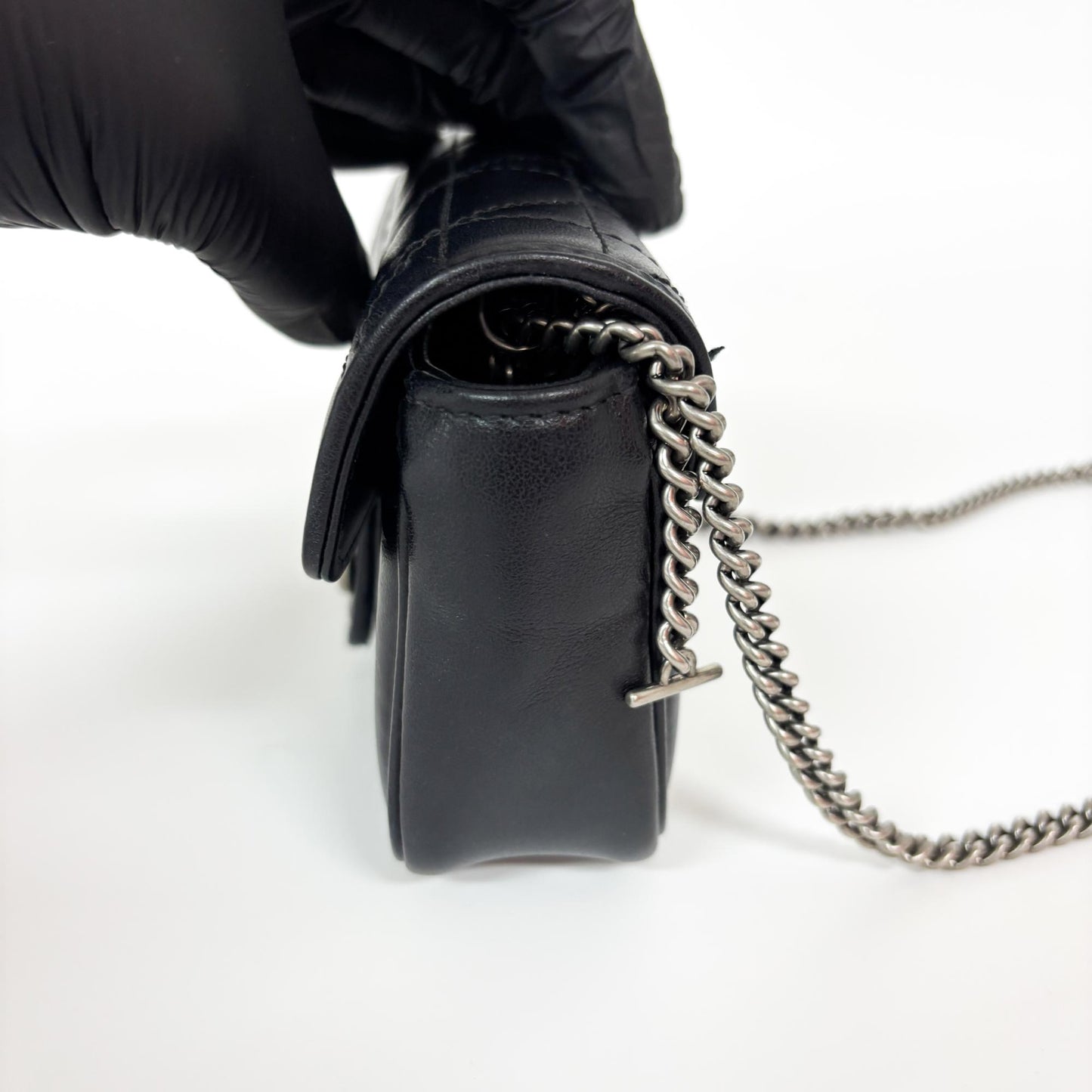 Gucci GG Marmont Matelassé Leather Super Mini Bag Black Silver
