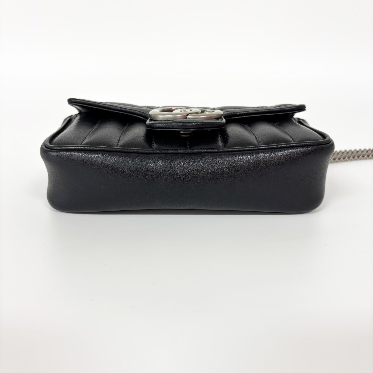 Gucci GG Marmont Matelassé Leather Super Mini Bag Black Silver