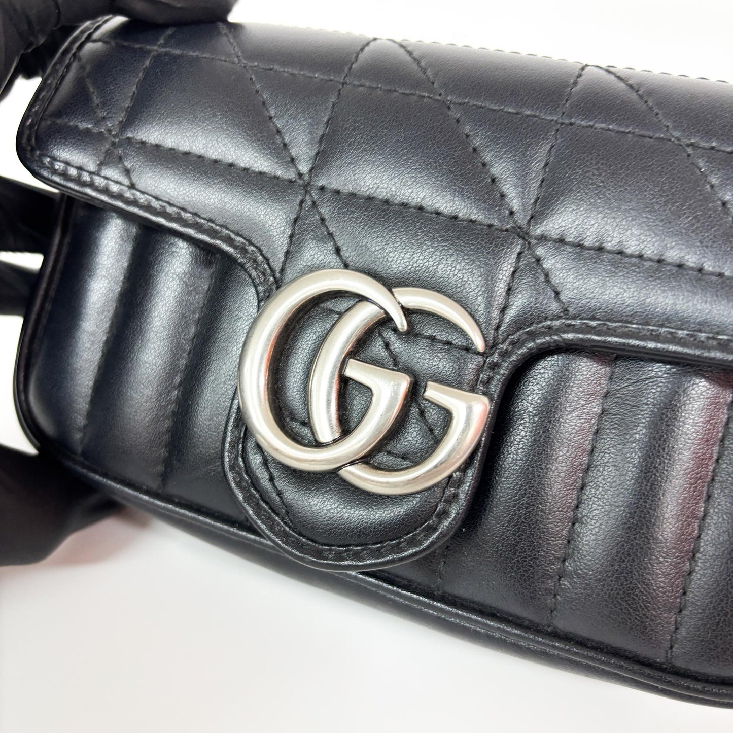 Gucci GG Marmont Matelassé Leather Super Mini Bag Black Silver