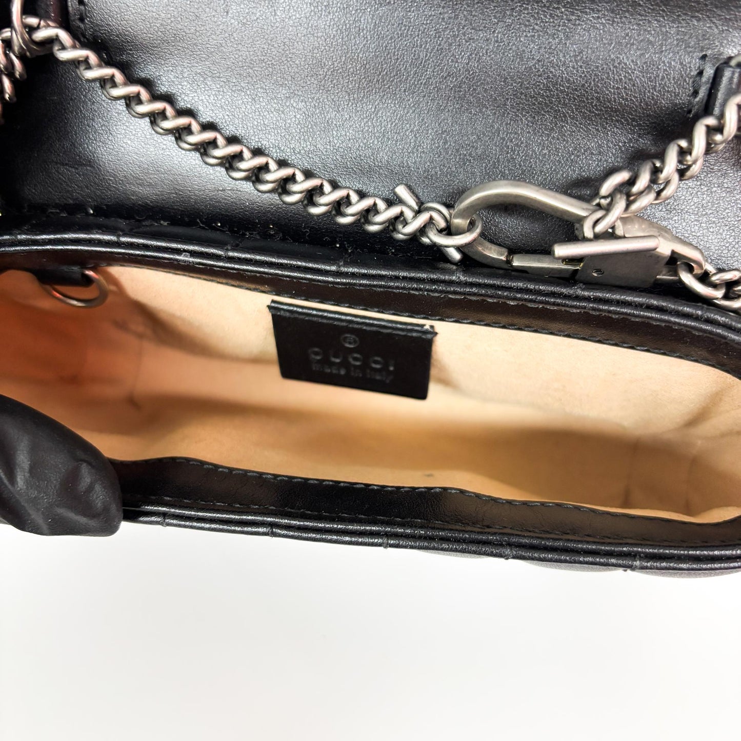 Gucci GG Marmont Matelassé Leather Super Mini Bag Black Silver