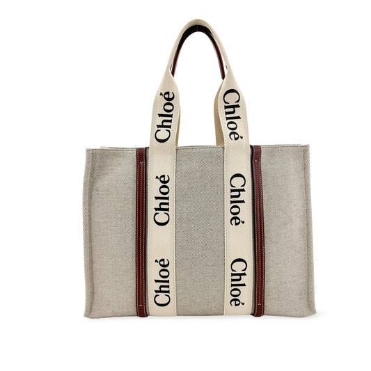 Chloé Woody Medium Tote Bag Beige Brown