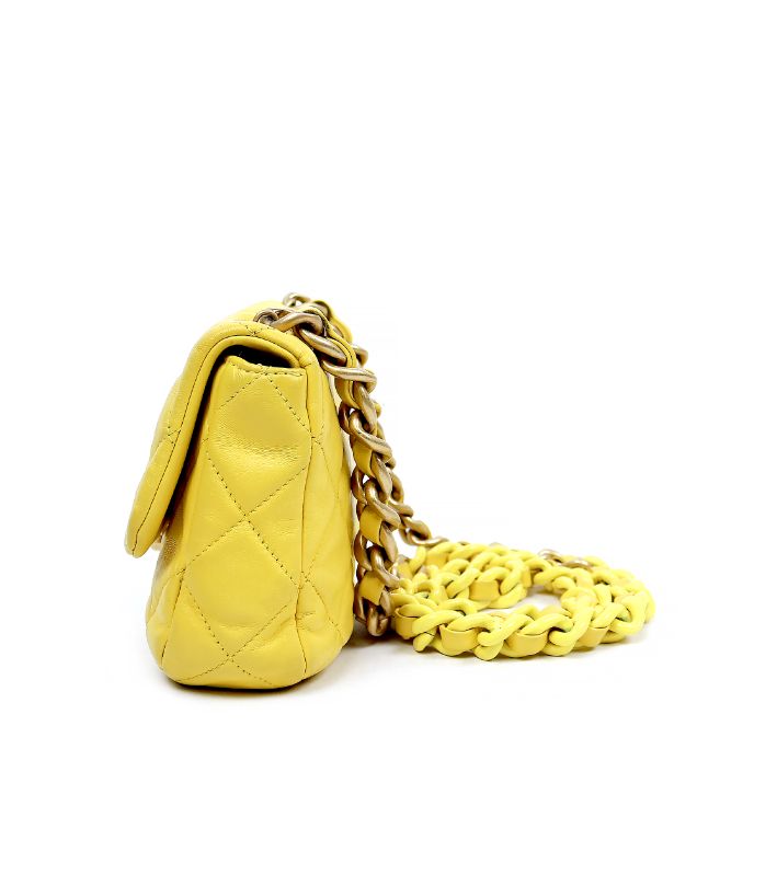 Chanel Yellow Lambskin Petite Sac Shoulder Bag