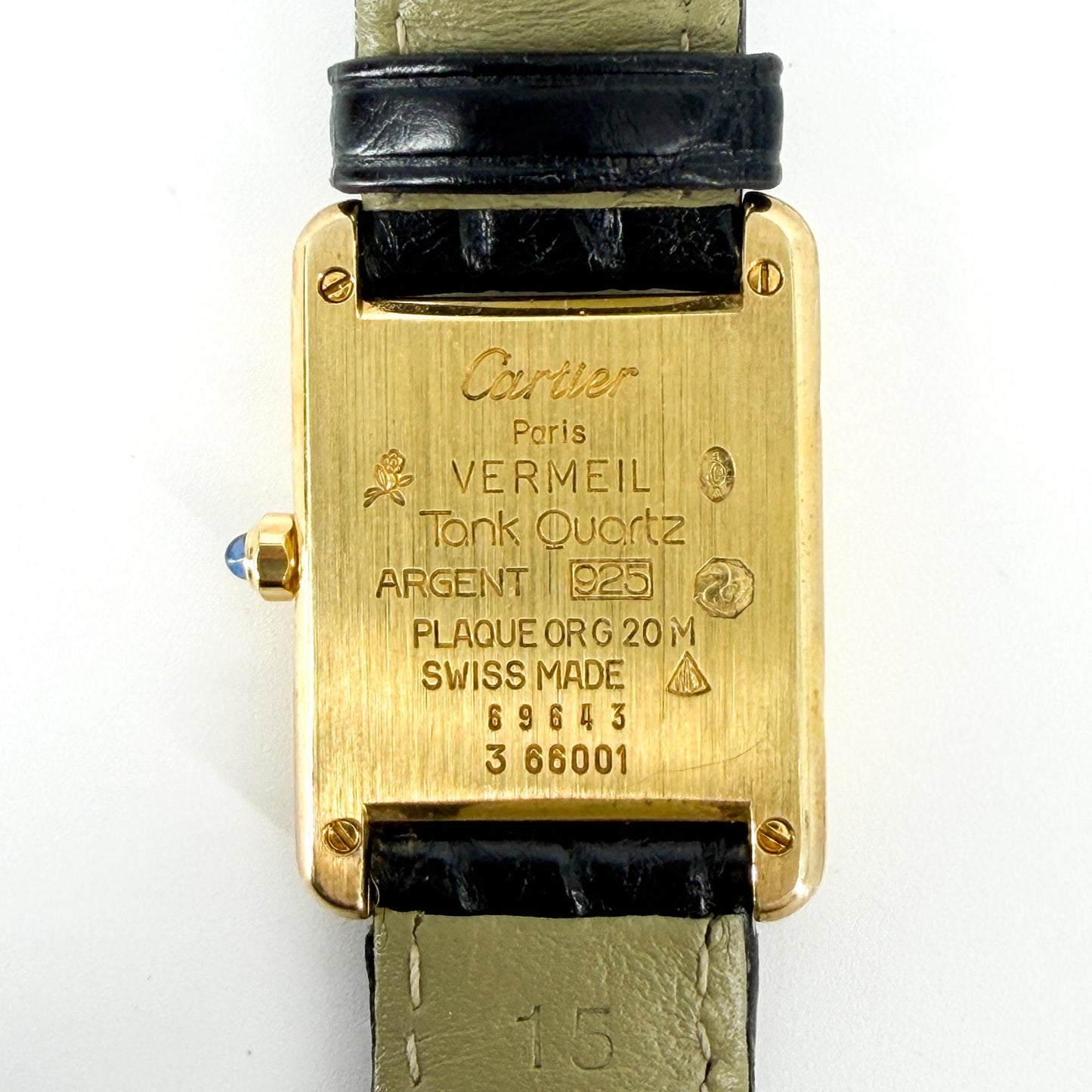 Cartier Must de Tank Gold Black Leather Watch