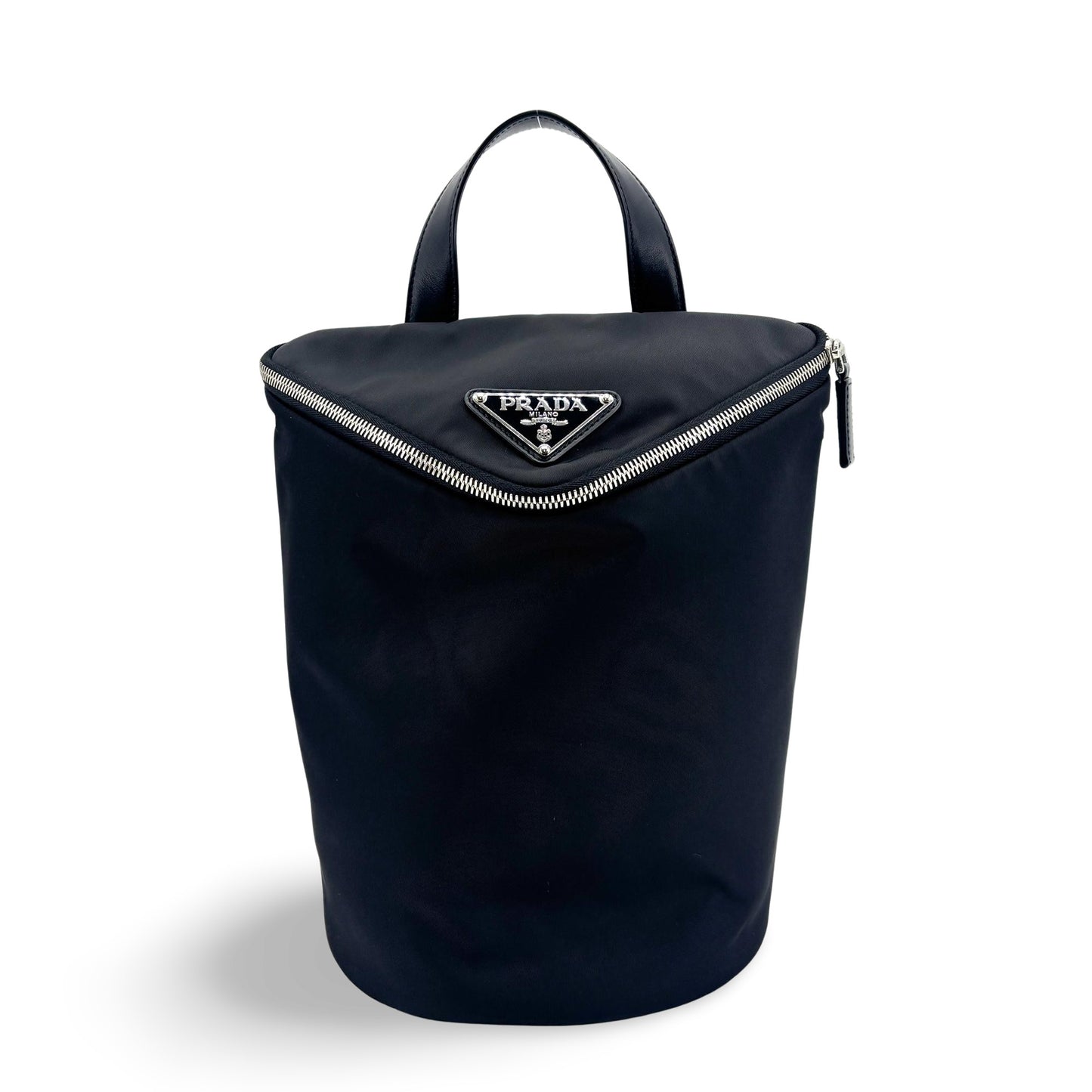 Sac seau à poignée supérieure en nylon Prada noir