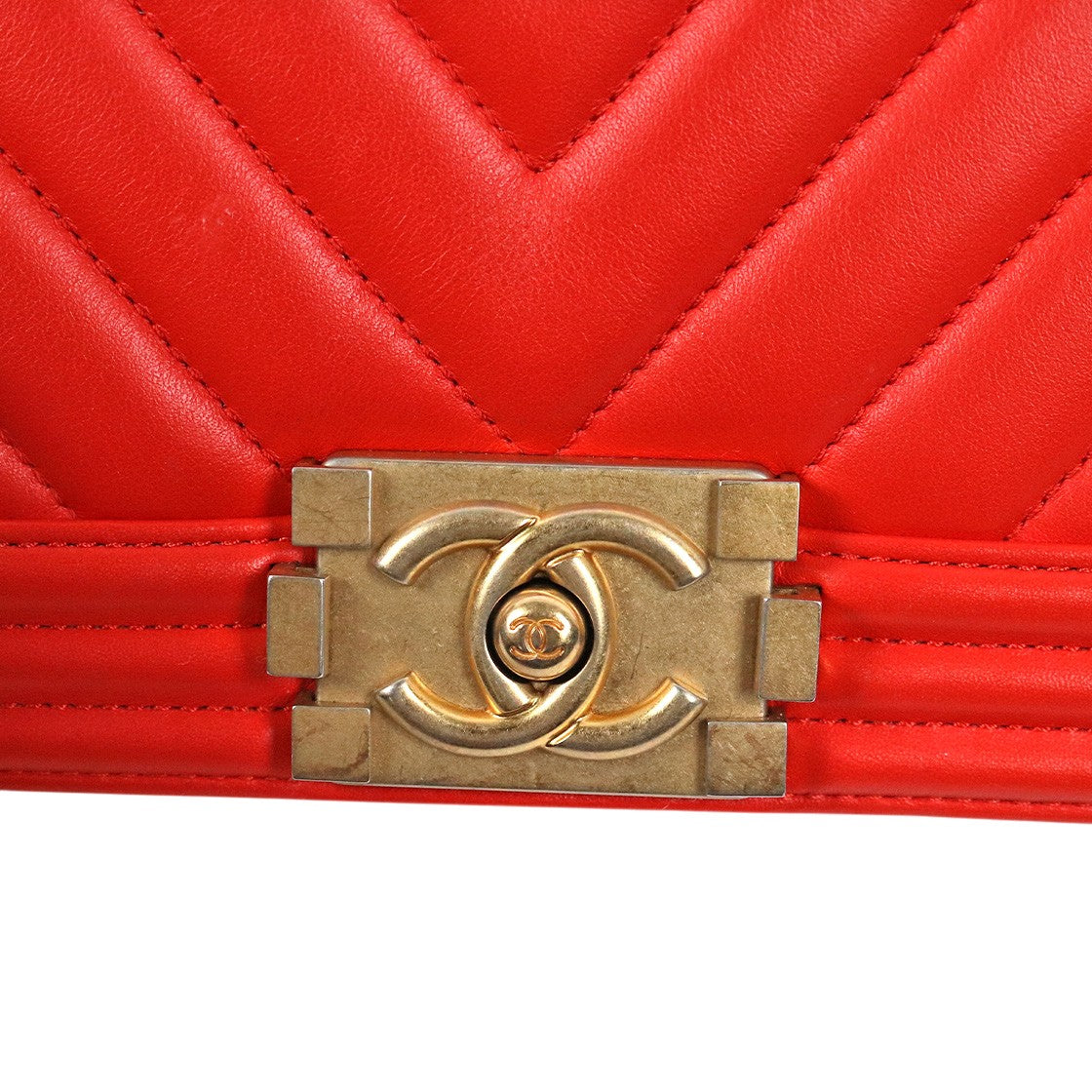 Chanel Medium Red Chevron Boy Shoulder Bag