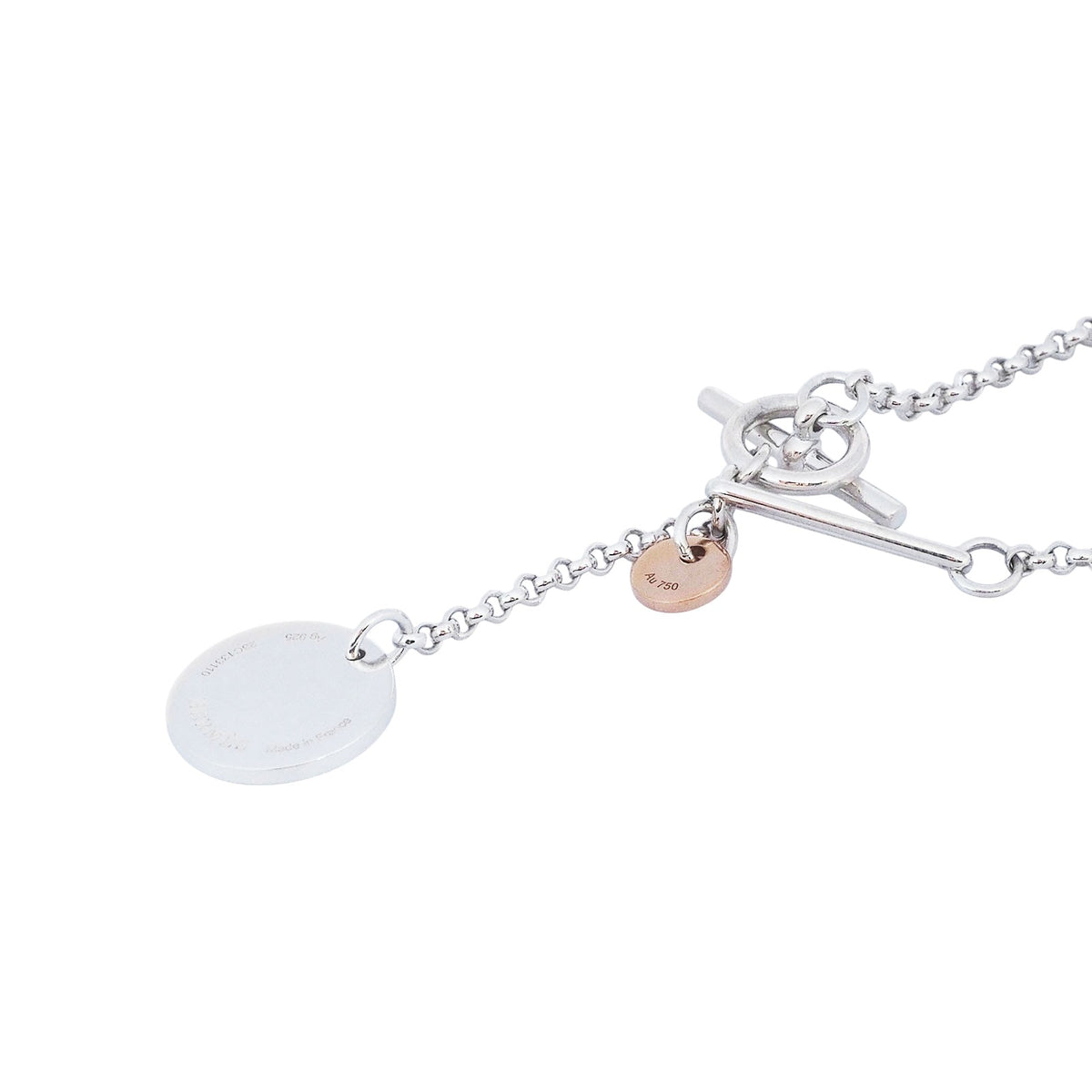 Hermès Silver Rose Gold Ex-Libris Pendant Small Necklace