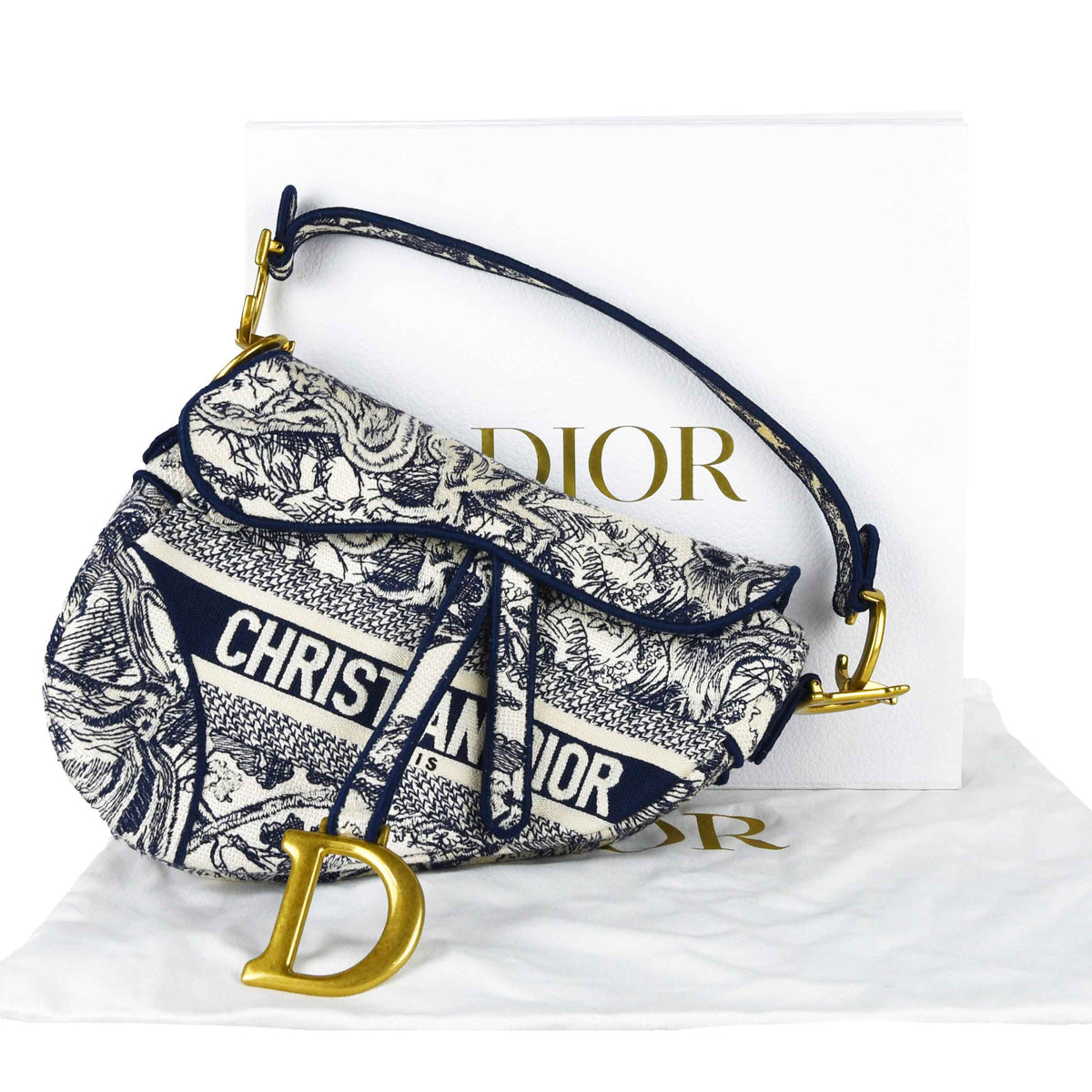 Medium Toile de Jouy Saddle Shoulder Bag