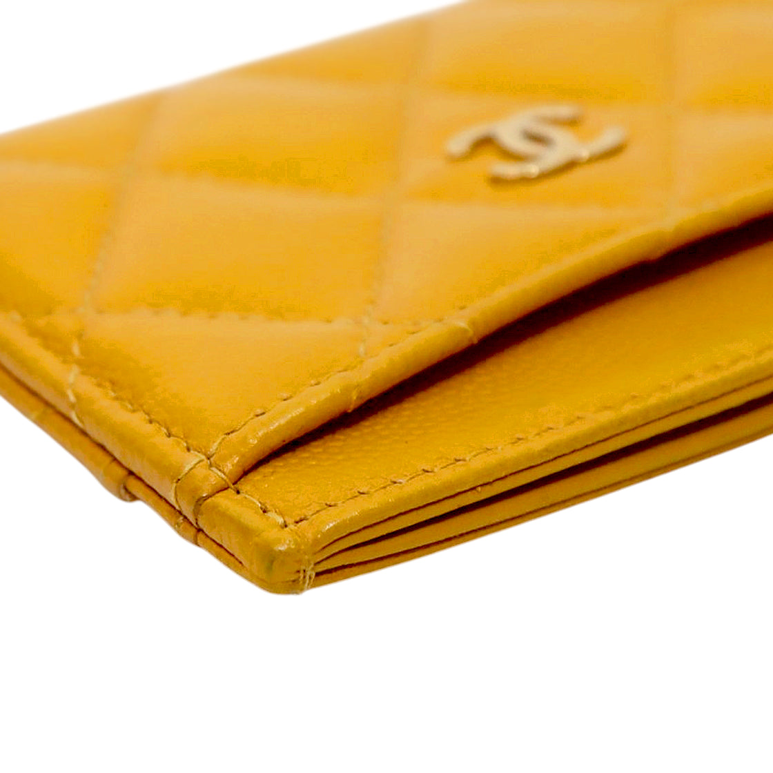 Chanel Yellow Caviar Skin Card Holder Wallet