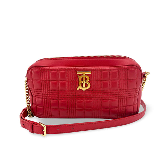 Burberry Micro Quilted Camera Bag Red Gold Hardware
