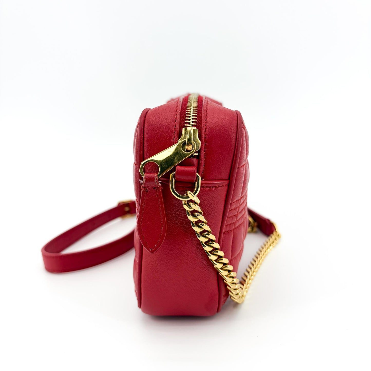 Burberry Micro Quilted Camera Bag Red Gold Hardware