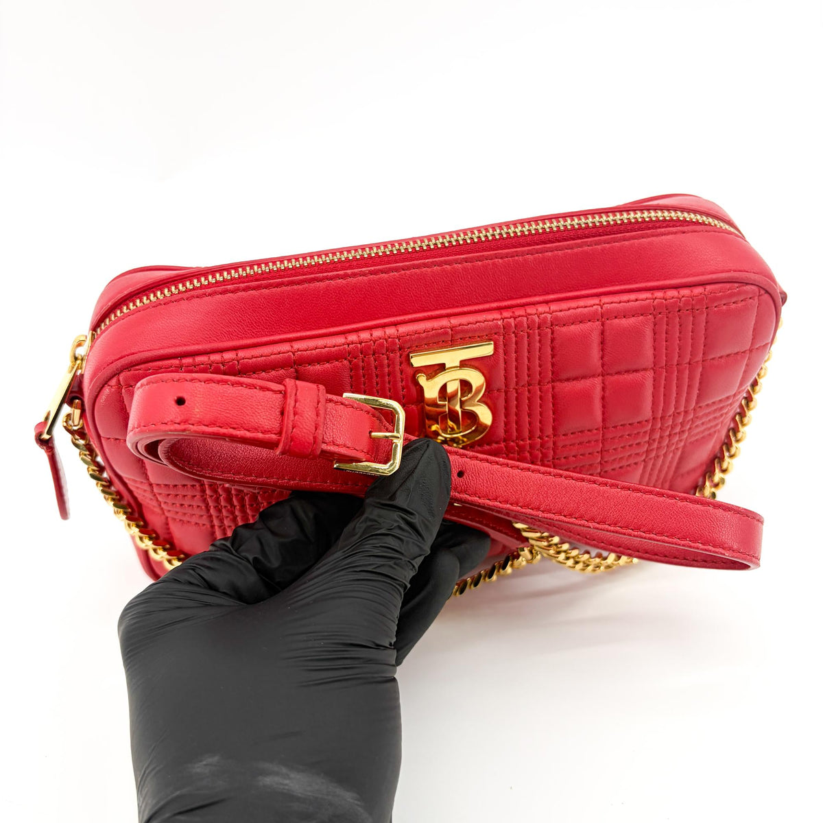 Burberry Micro Quilted Camera Bag Red Gold Hardware