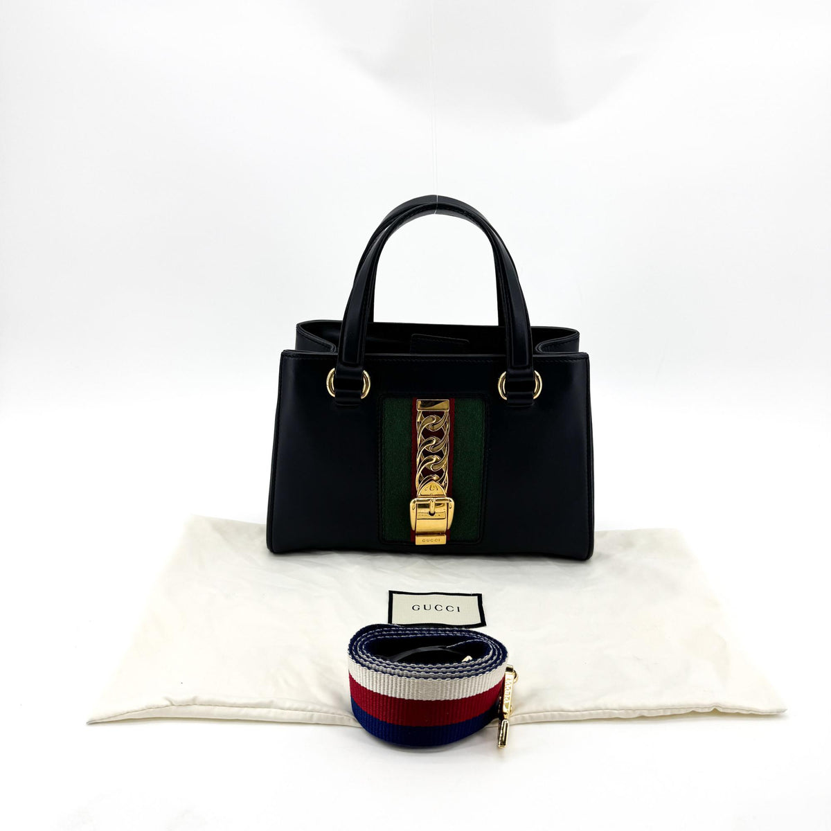 Gucci Sylvie Leather Mini Top Handle Bag Black