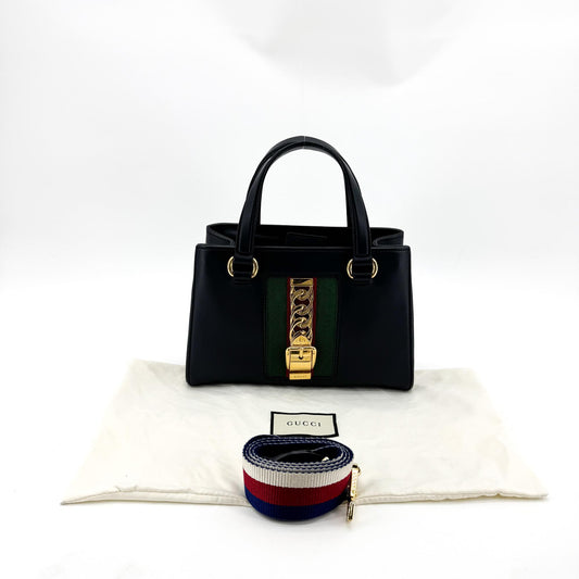 Gucci Sylvie Leather Mini Top Handle Bag Black