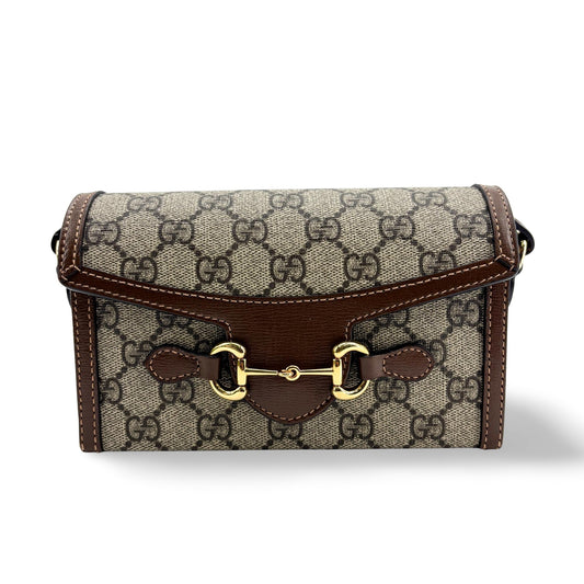 Mini sac Gucci Horsebit 1955 GG Supreme marron