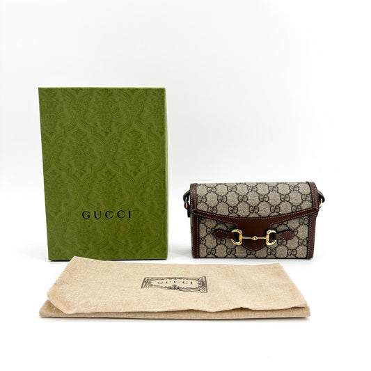 Mini sac Gucci Horsebit 1955 GG Supreme marron