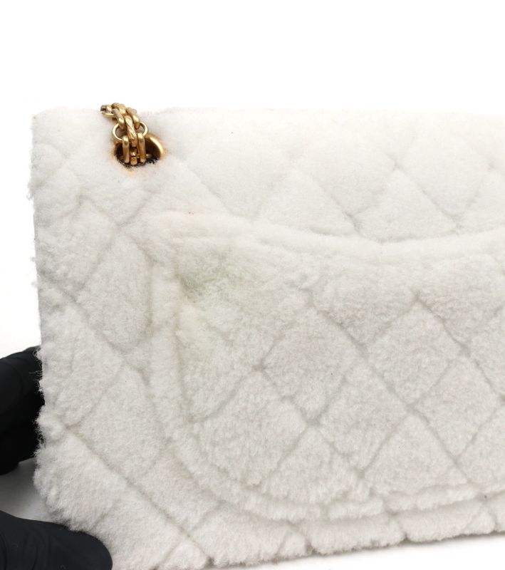 Chanel 2.55 Medium White Shearling Shoulder Bag 30s