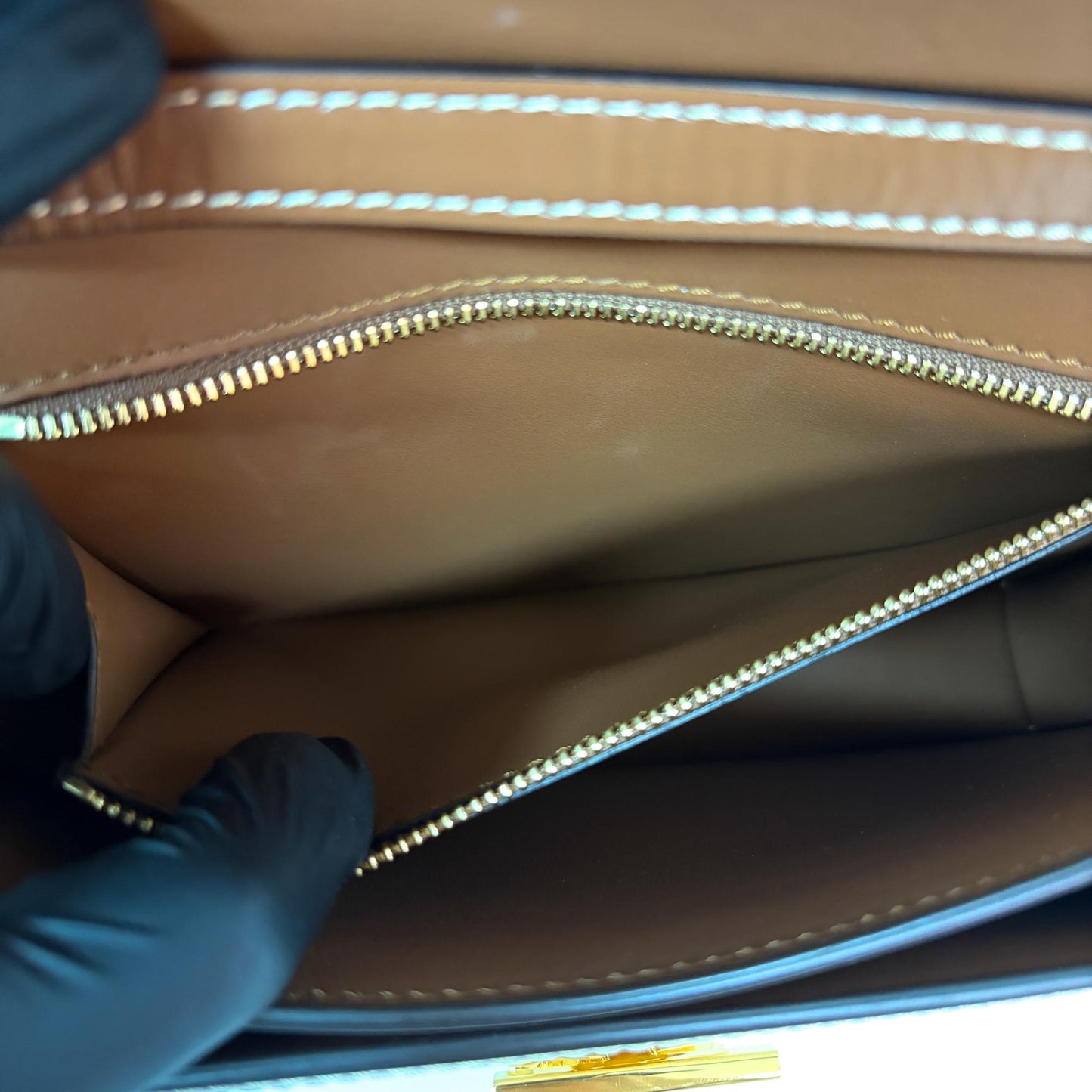 Burberry Small Two-Tone Canvas Leather TB Bag Malt Brown