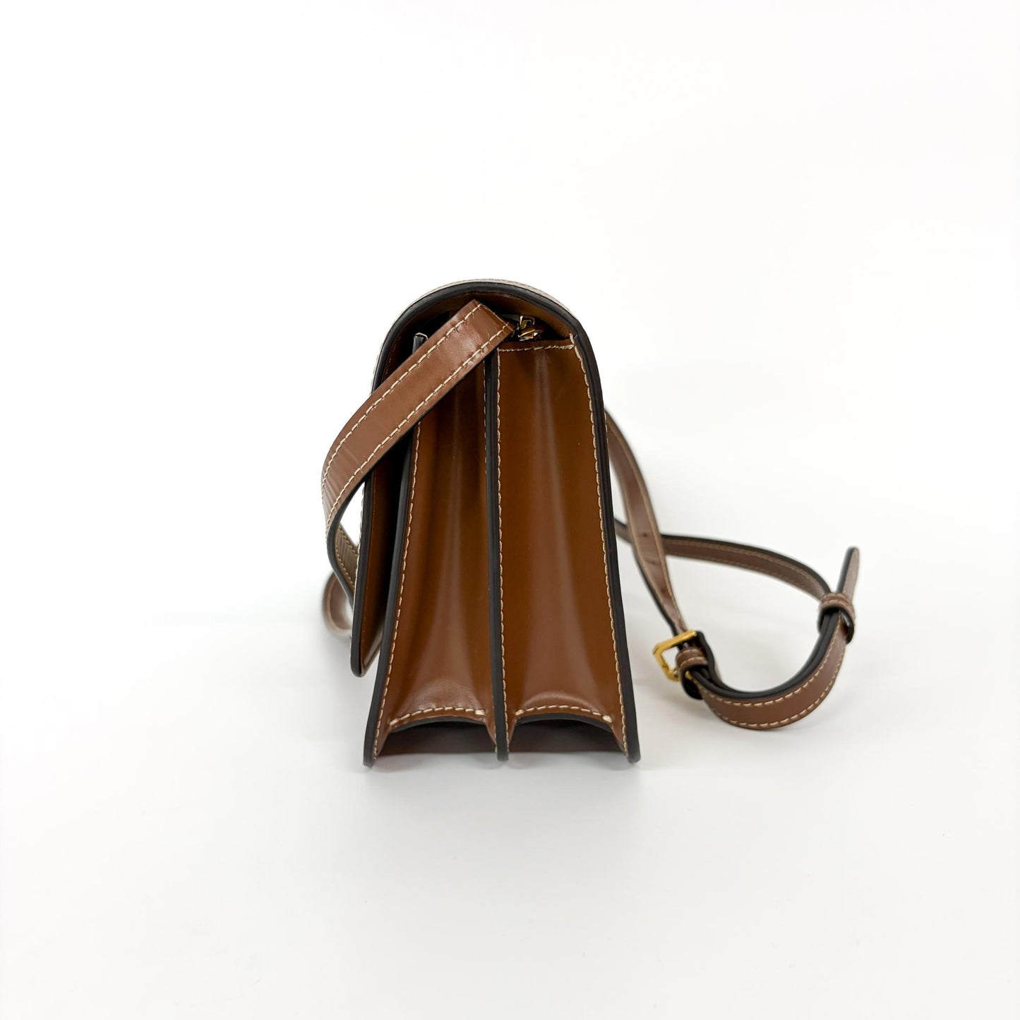 Burberry Small Two-Tone Canvas Leather TB Bag Malt Brown