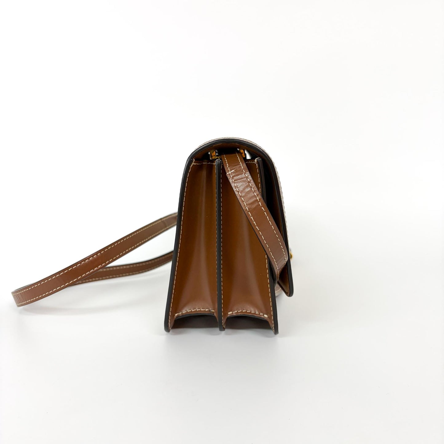 Burberry Small Two-Tone Canvas Leather TB Bag Malt Brown
