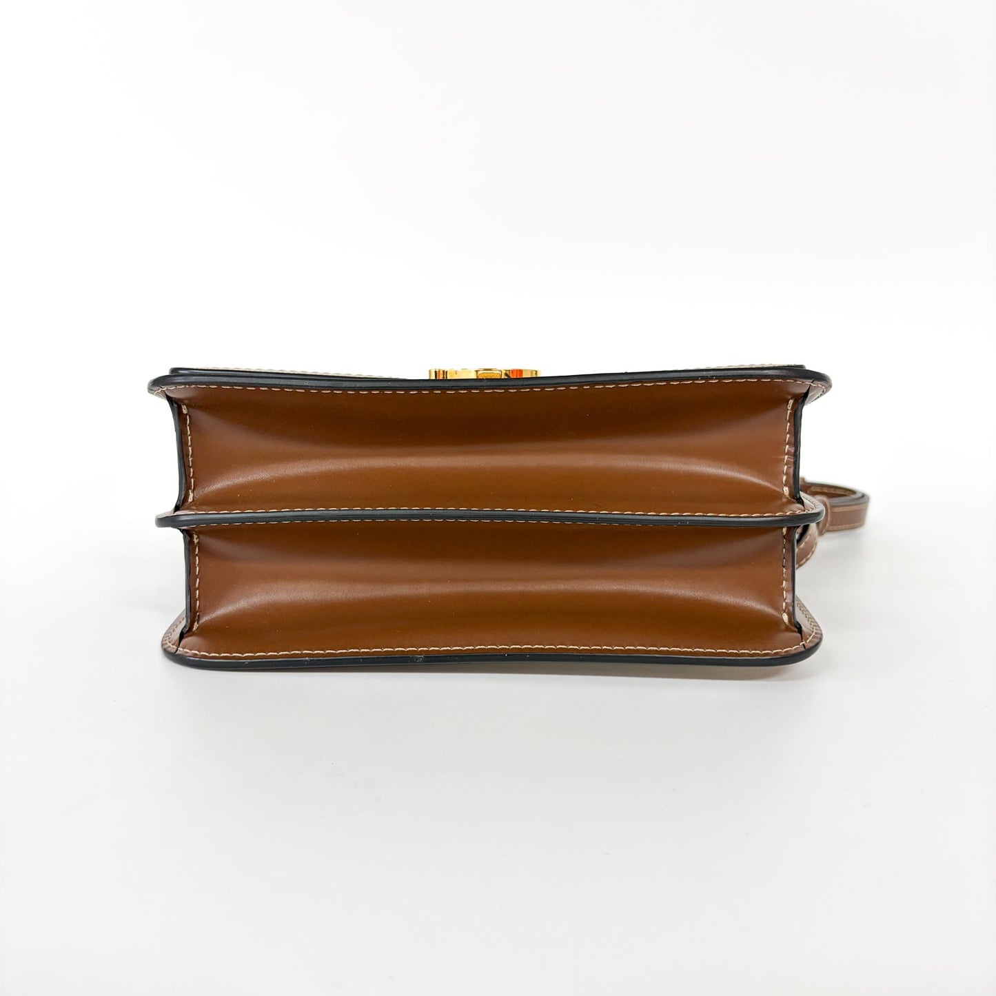 Burberry Small Two-Tone Canvas Leather TB Bag Malt Brown
