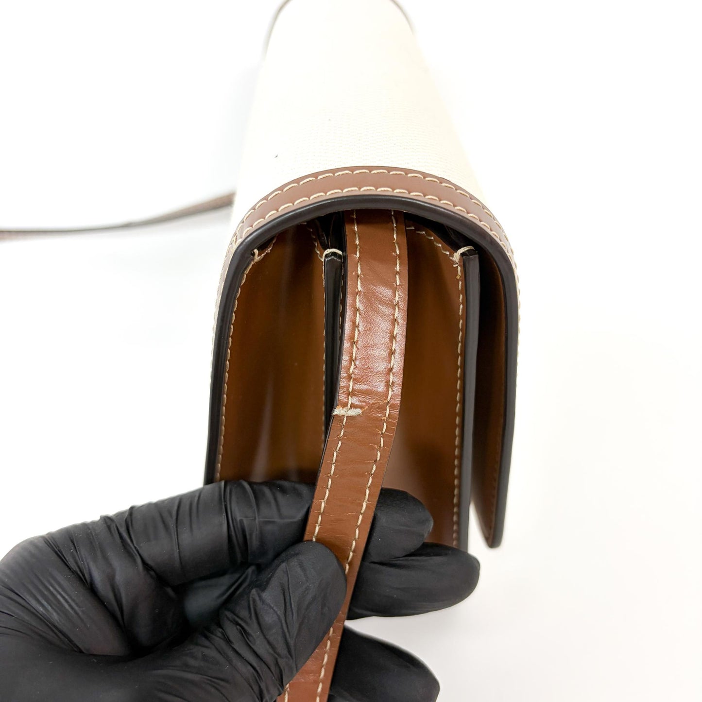 Burberry Small Two-Tone Canvas Leather TB Bag Malt Brown