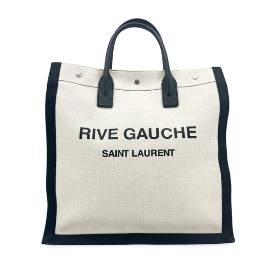 Saint Laurent Rive Gauche Tote Bag Linen White Black