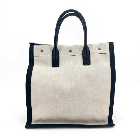 Saint Laurent Rive Gauche Tote Bag Linen White Black