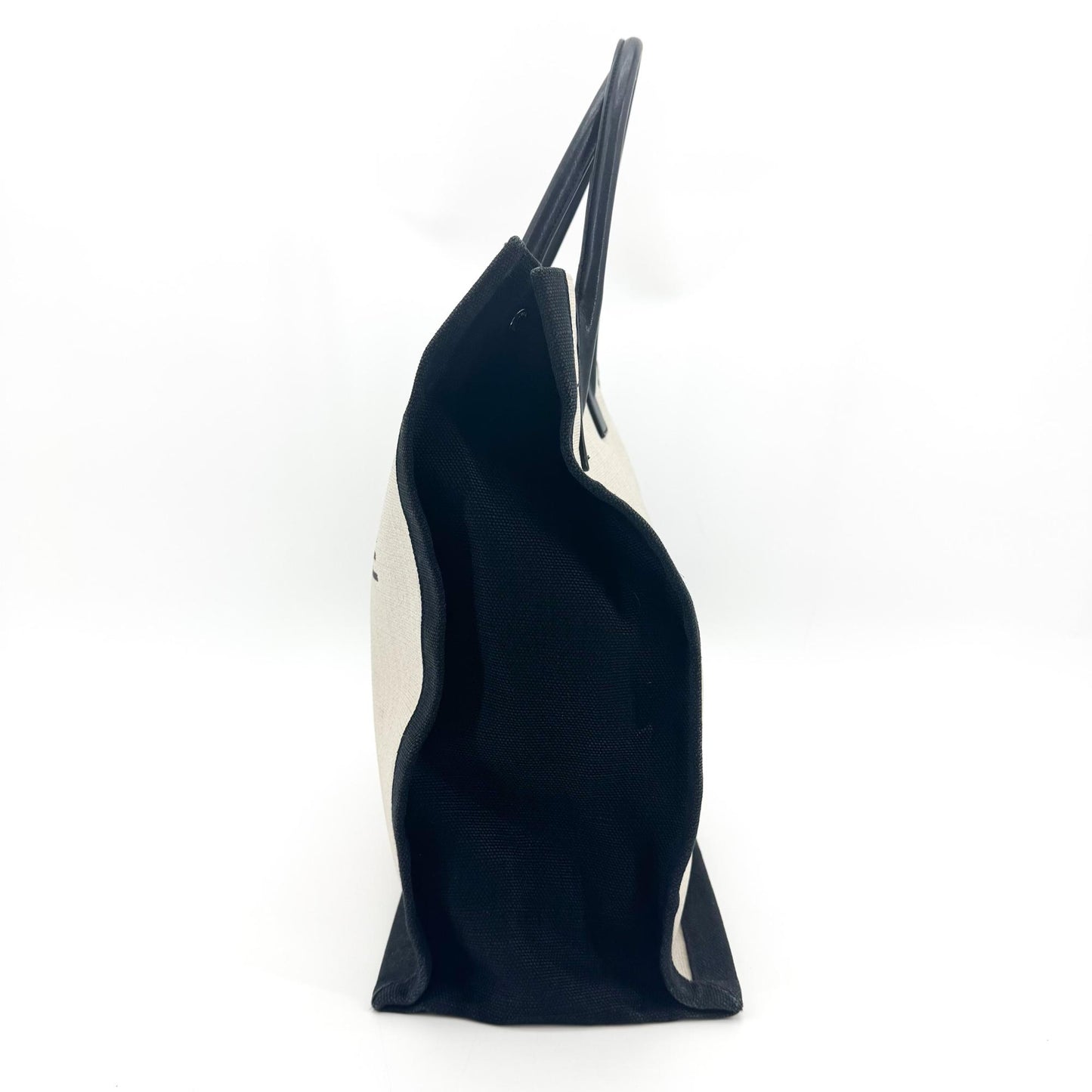 Saint Laurent Rive Gauche Tote Bag Linen White Black