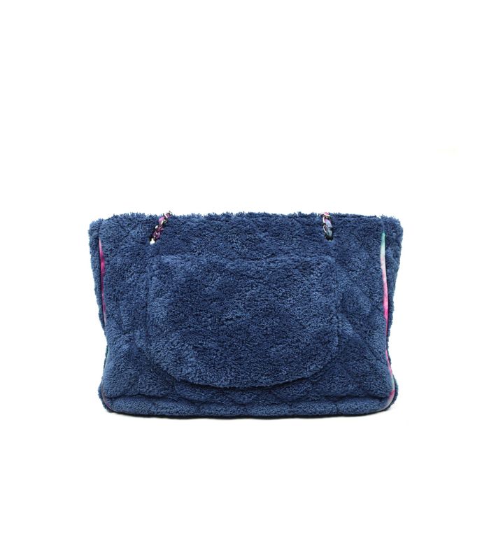 Chanel Navy Shearling Quilted CC Timeless Chain Shoulder Bag