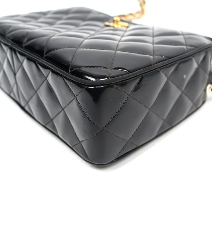 Chanel Black Patent Quilted CC Chain Shoulder Bag
