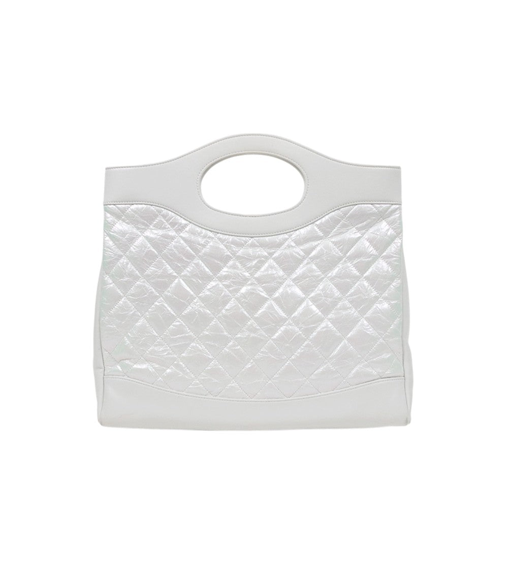 Chanel Large White Metallic Leather 31 Shoulder Bag